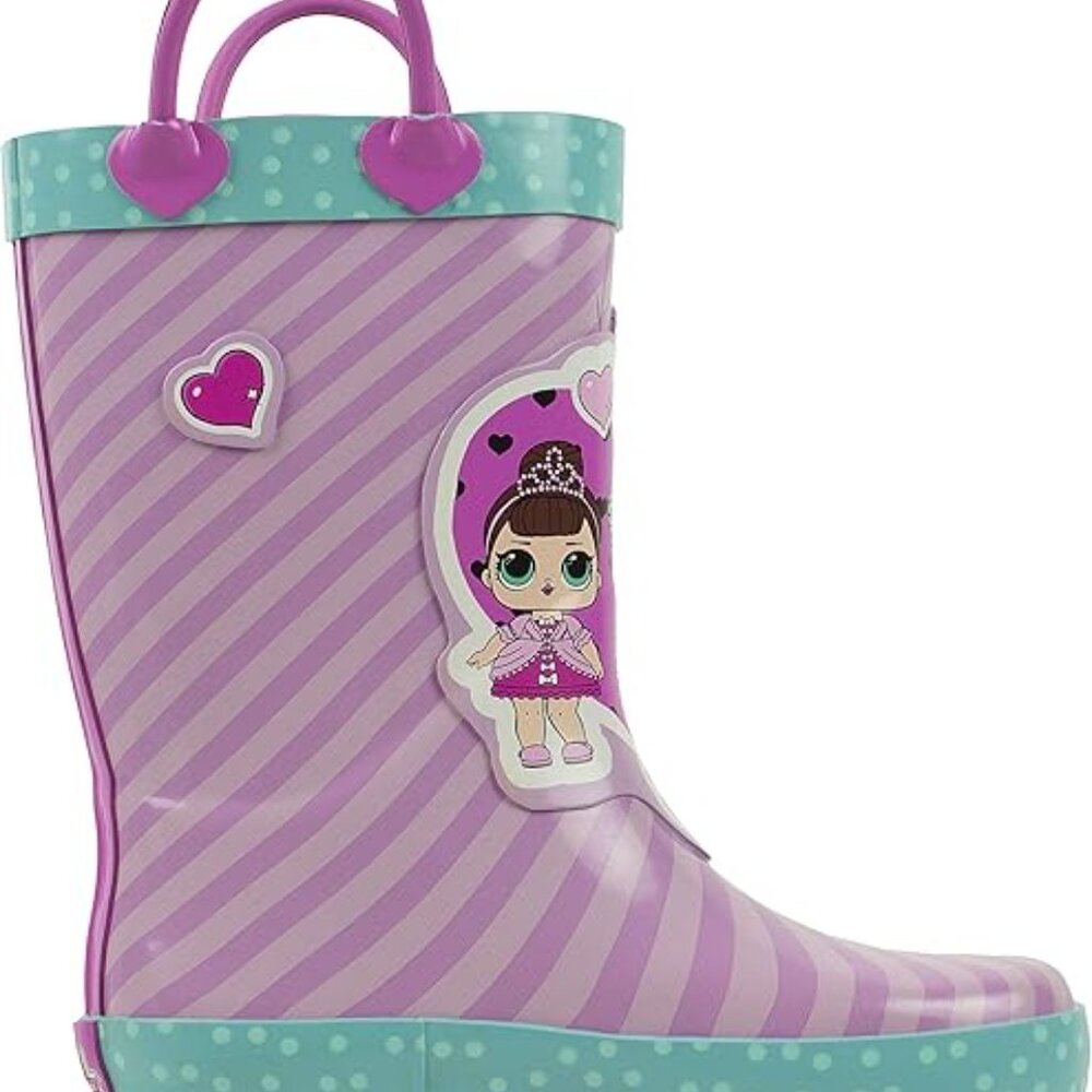 L.O.L. SURPRISE! GIRLS PINK LAVENDER STRIPE RUBBER RAIN BOOTS SIZE 2/3 NWT